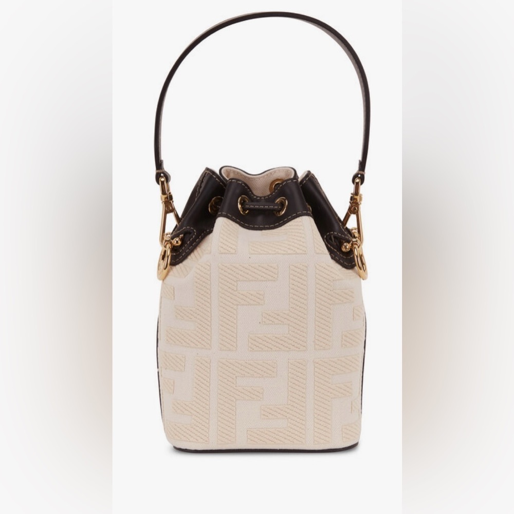 FENDI
Mon Tresor White FF Embossed Canvas Bucket Bag